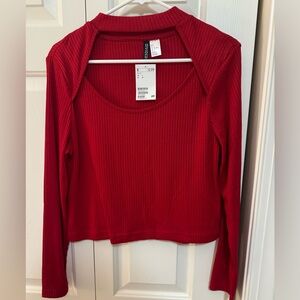 Red long sleeve shirt with cut out, size L